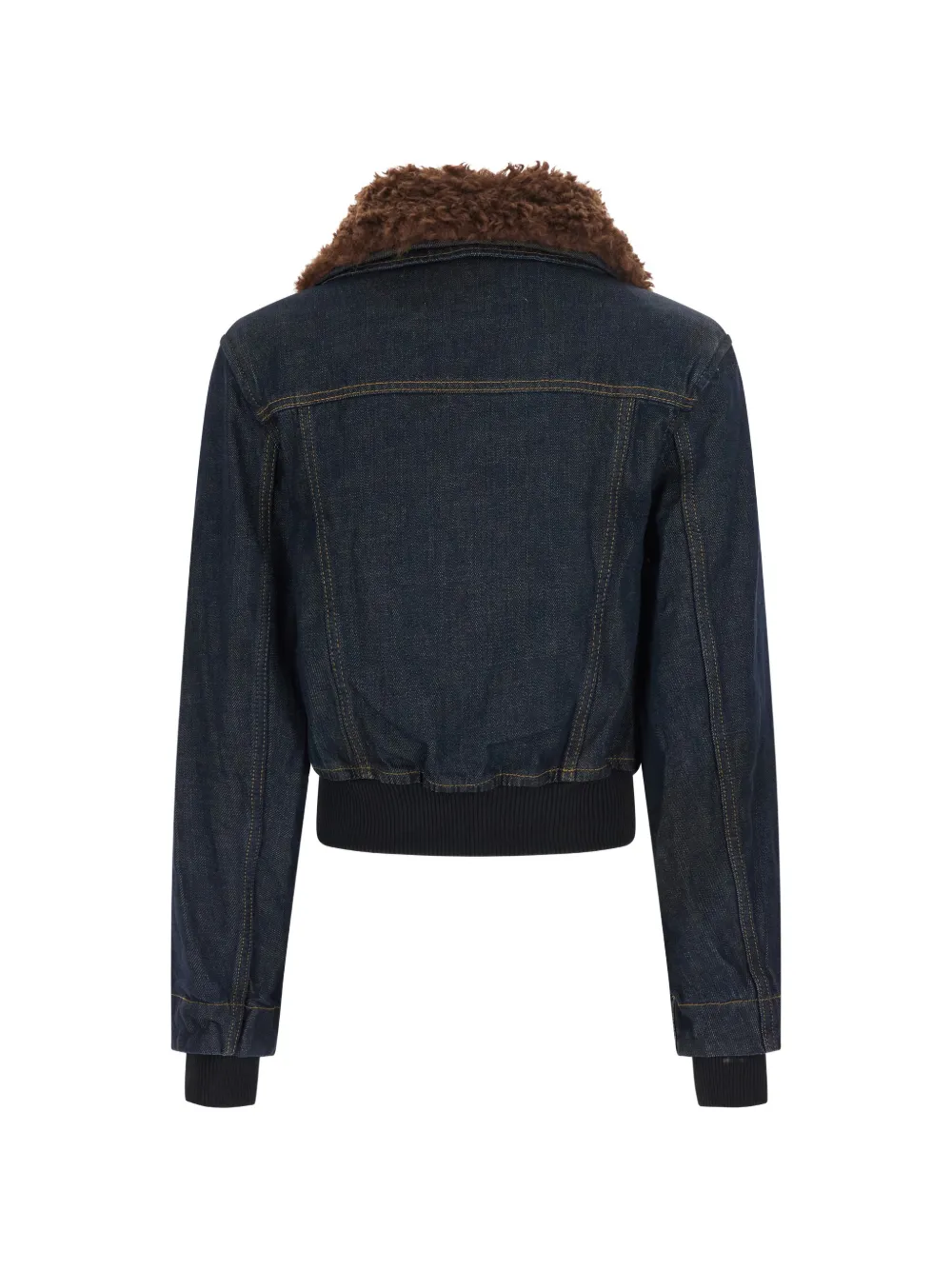 GANNI shearling-collar zip-up denim jacket Blauw