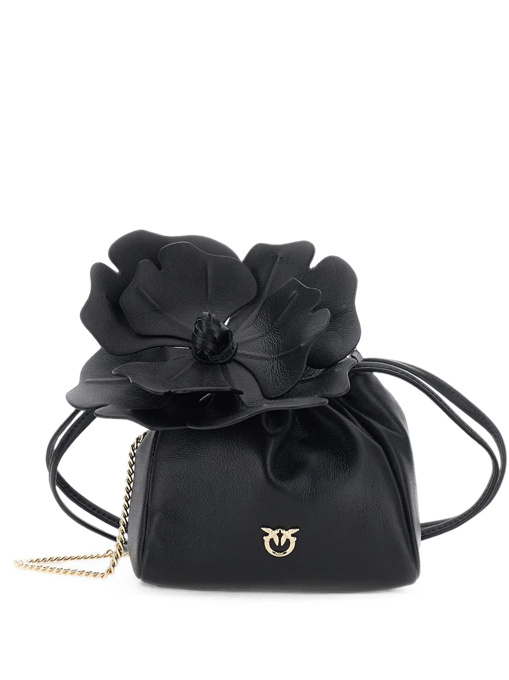 PINKO Love Birds floral-appliqué bucket bag - Nero
