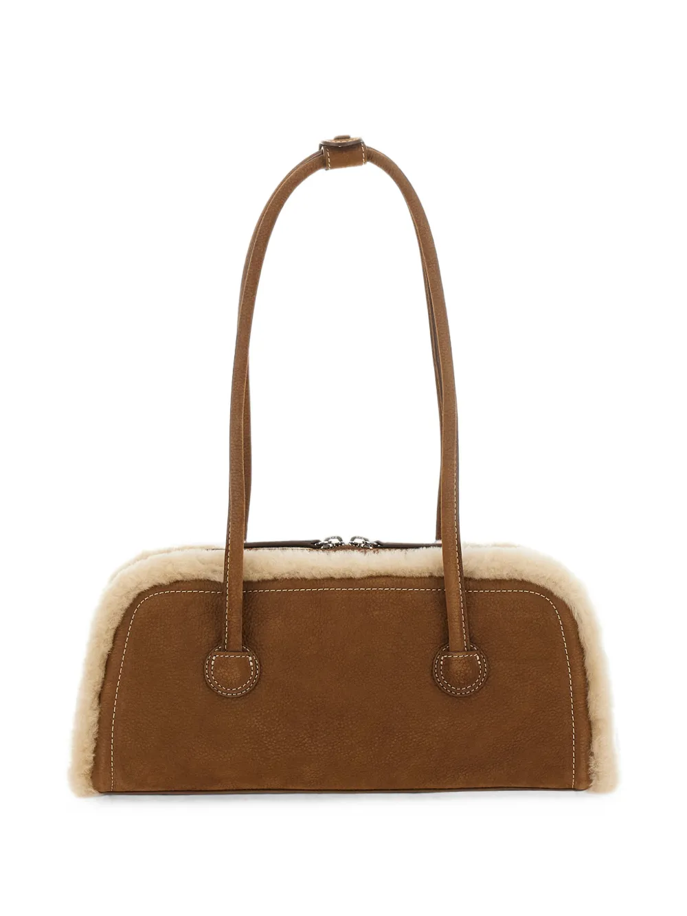 Marge Sherwood Soft Boston leren schoudertas met lammy afwerking Bruin