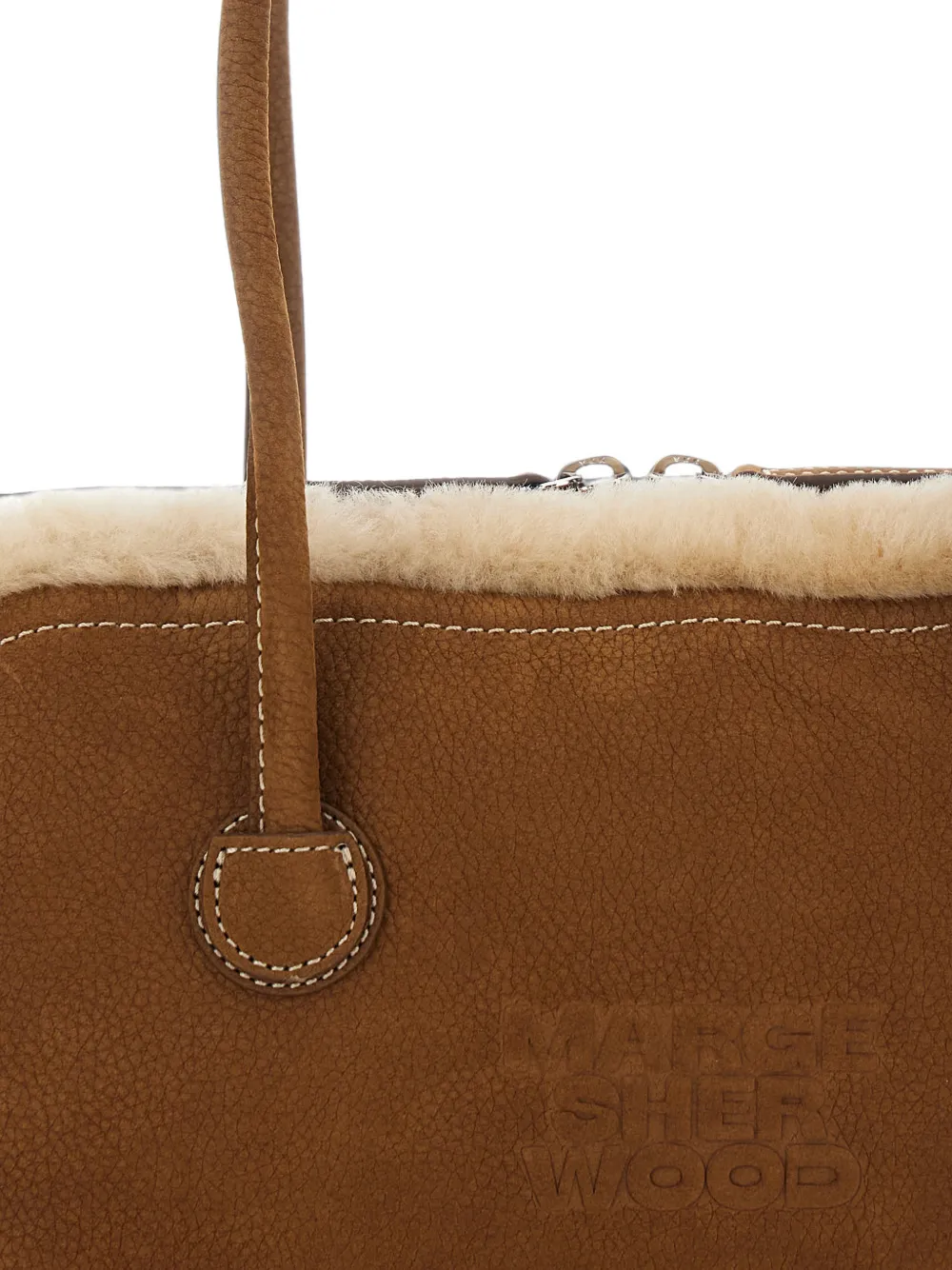 Marge Sherwood Soft Boston leren schoudertas met lammy afwerking Bruin