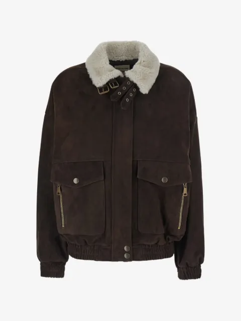 Semicouture Gloria shearling-collar buckled-strap jacket