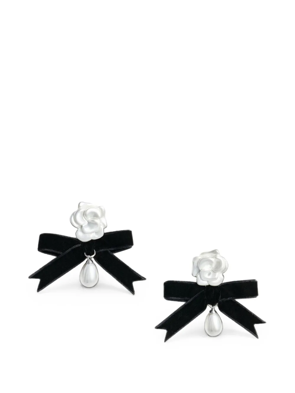 Self-Portrait bow-detail flower earrings - Argento