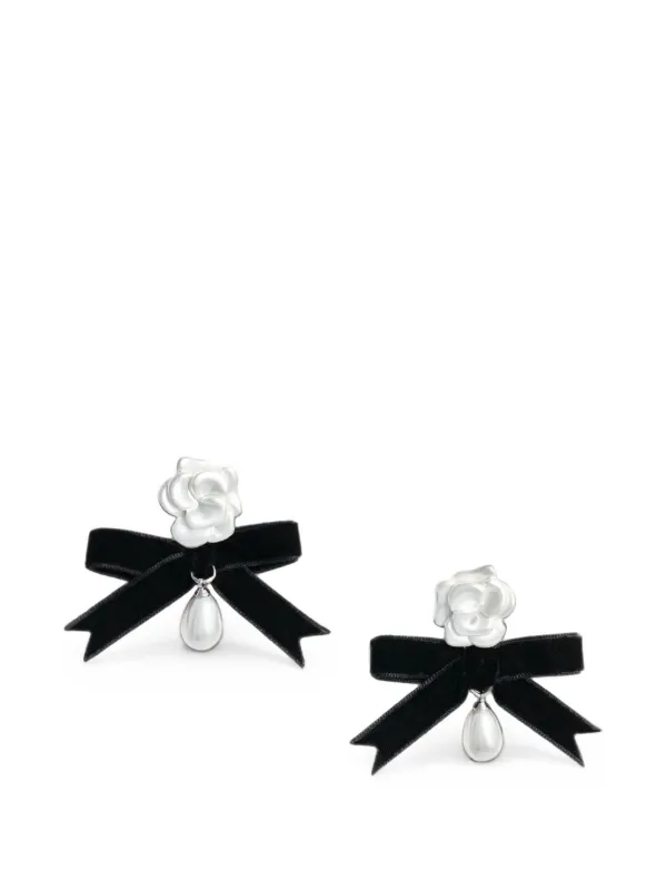 Self-Portrait Bow-detail Flower Earrings in Silver