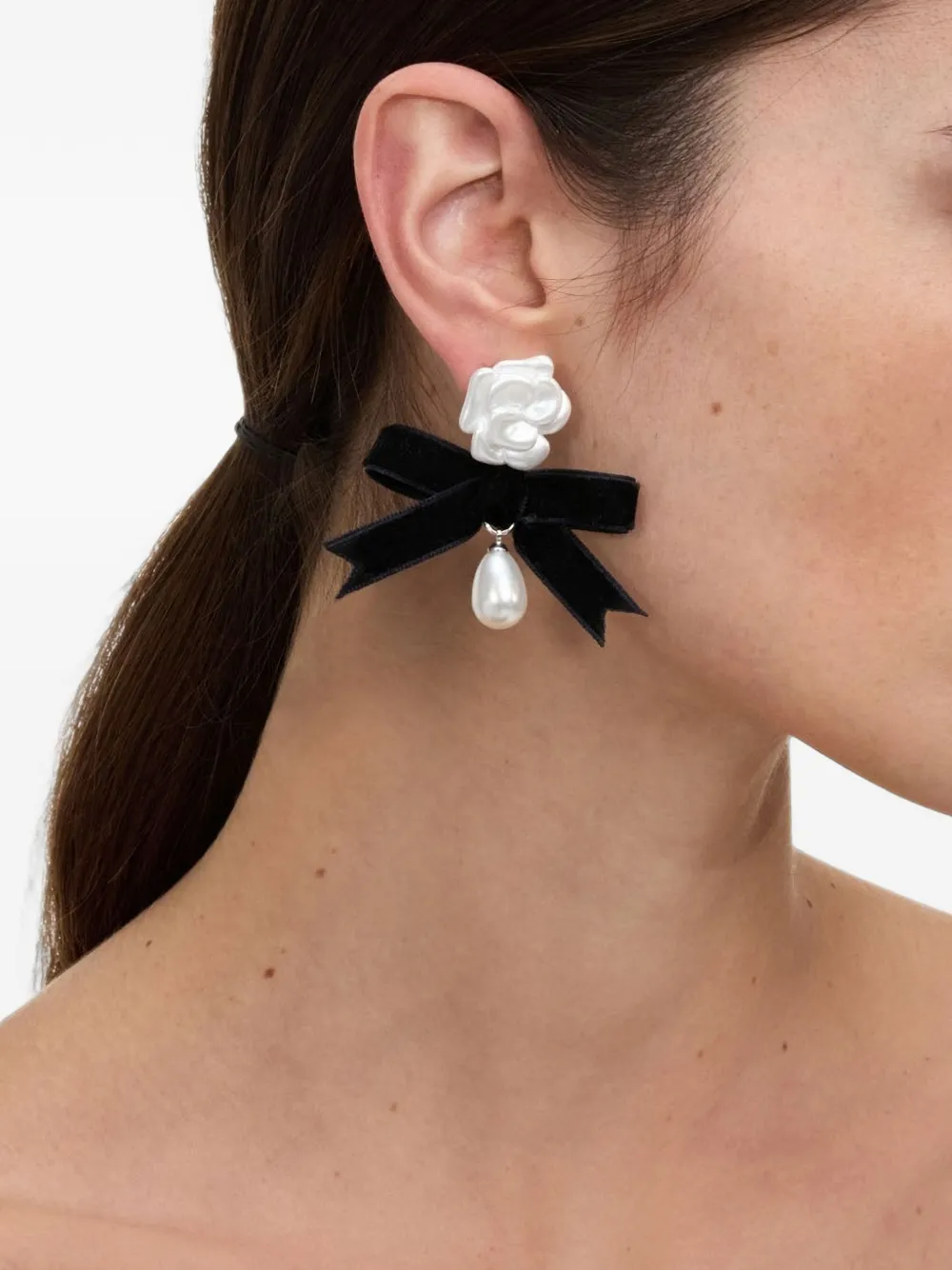 Self-Portrait Bow-detail Flower Earrings in Silver, view 2