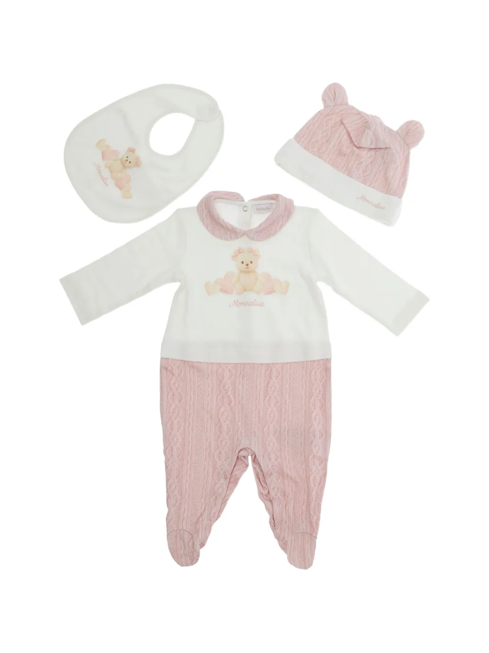 Monnalisa Zopfmuster-Set mit Teddy-Print (3er-Set) - Weiß