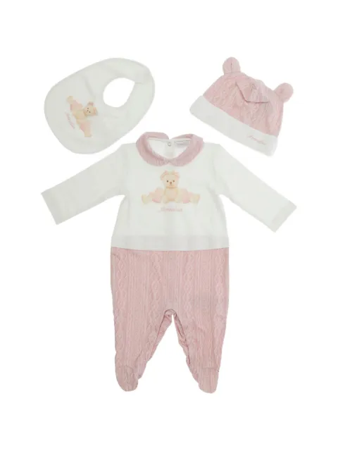 Monnalisa set de tres piezas en tejido de ochos con motivo Teddy Bear