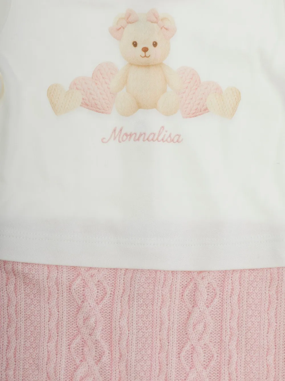 Monnalisa Drie kabelgebreide pyjama's met teddybeer-print Wit