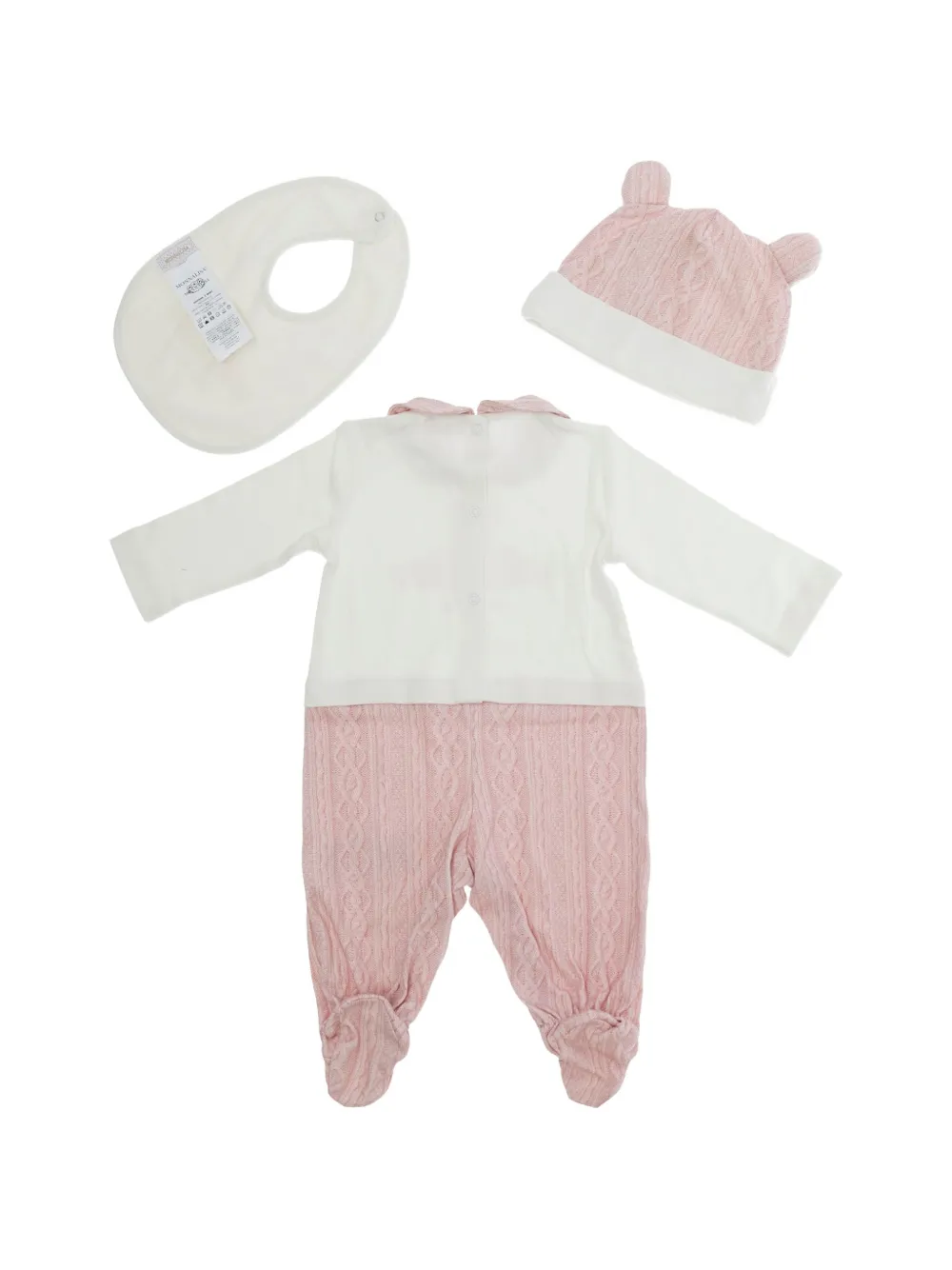 Monnalisa Drie kabelgebreide pyjama's met teddybeer-print Wit