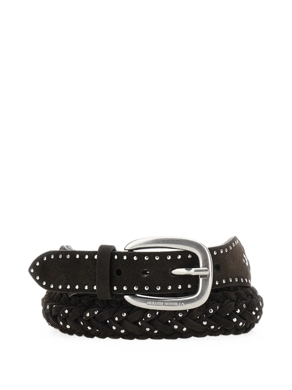 Golden Goose Houston belt in woven mahogany suede with silver micro-studs - Marrone