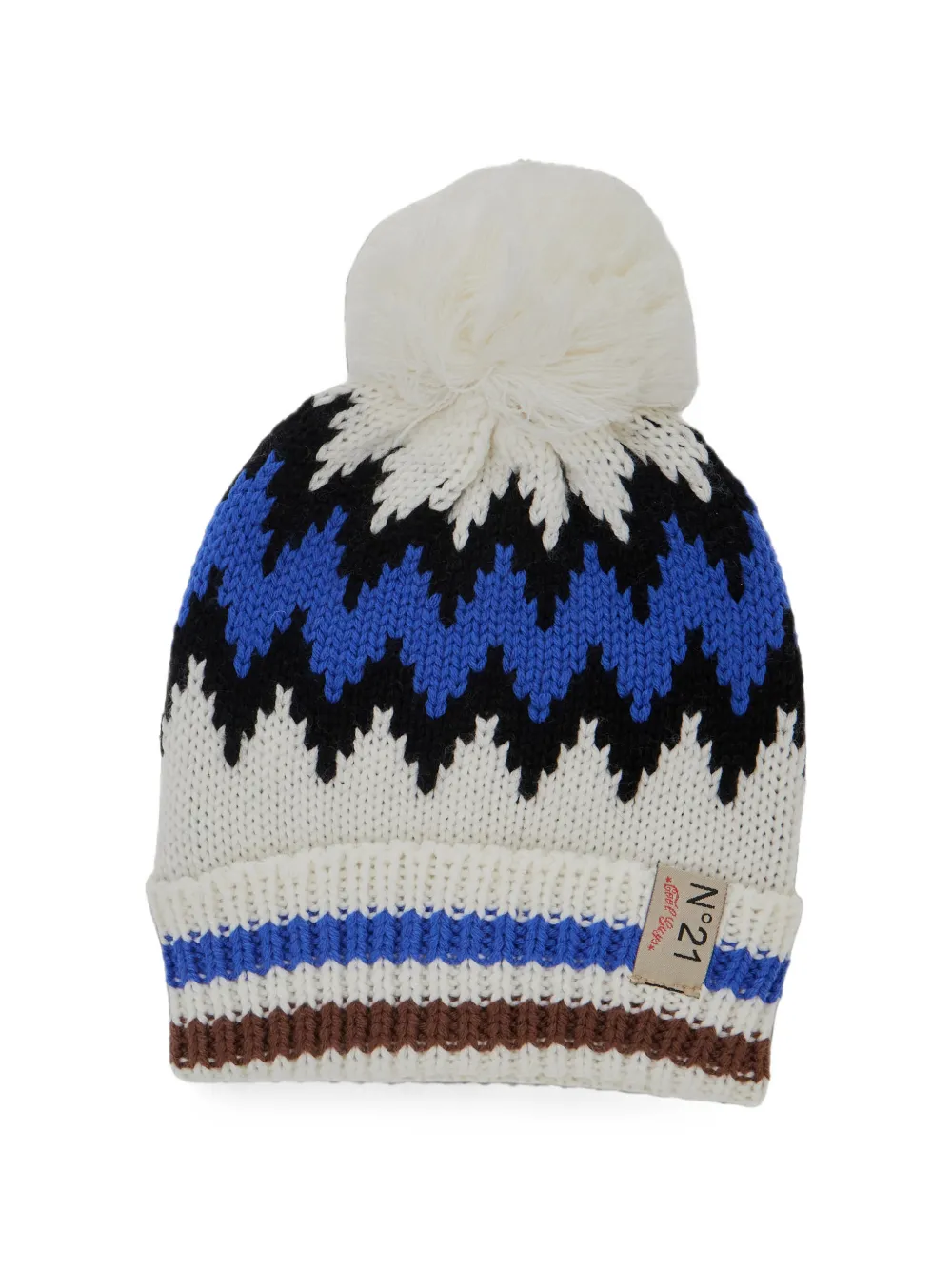 Nº21 Kids pompom-detail patterned-jacquard beanie hat - Bianco