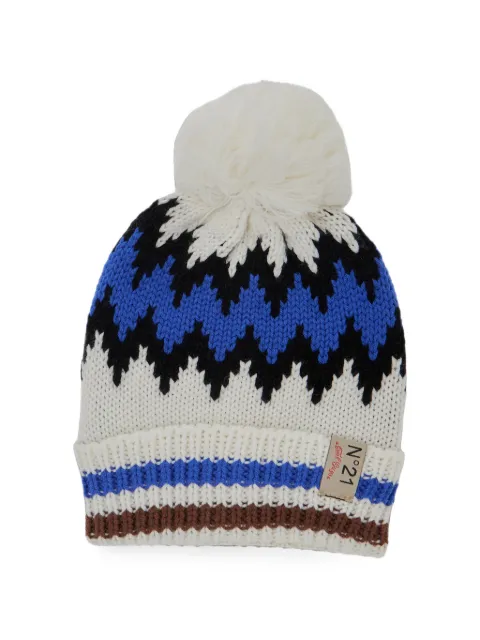 Nº21 Kids pompom-detail patterned-jacquard beanie hat