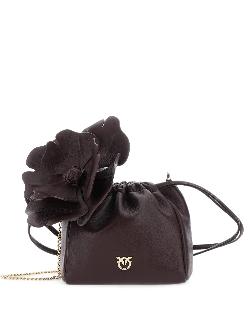 PINKO flower-embellished leather shoulder bag - Marrone