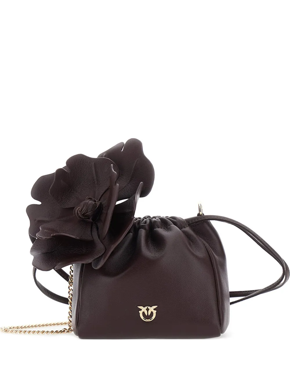 PINKO flower-embellished leather shoulder bag - Brown