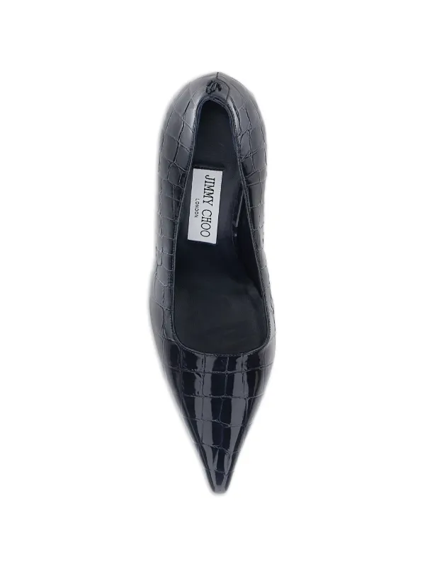 Jimmy Choo Ixia 80 Shiny Croc Embossed Leather Pumps | Blue | FARFETCH