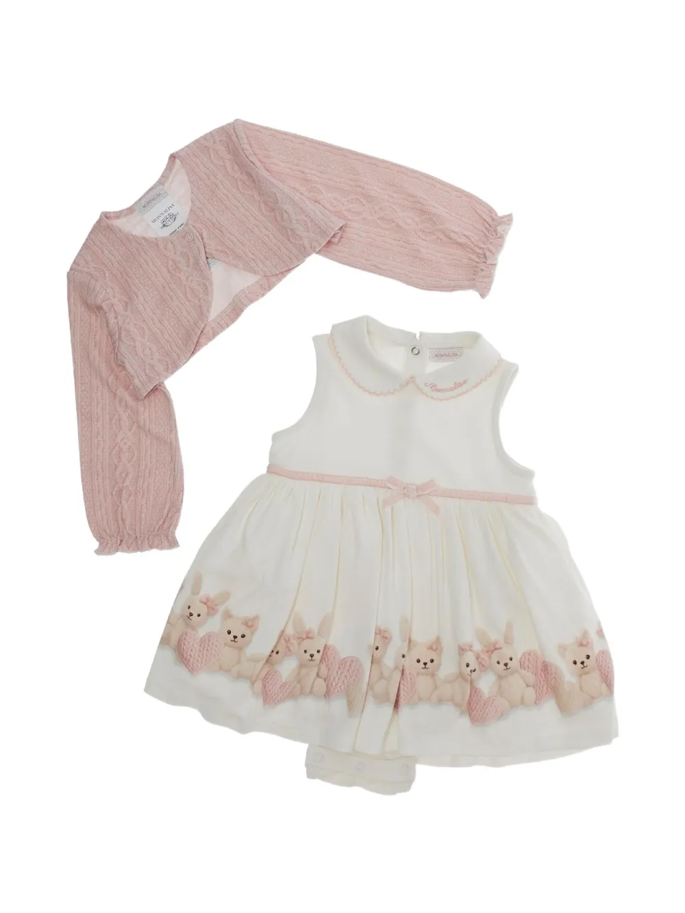 Monnalisa Kabelgebreide jurk met konijnen-print Beige