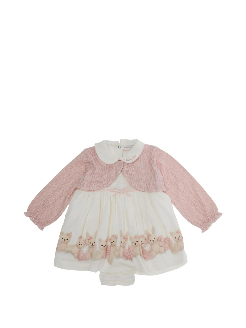 Monnalisa cable-knit bunny-print dress - Toni neutri