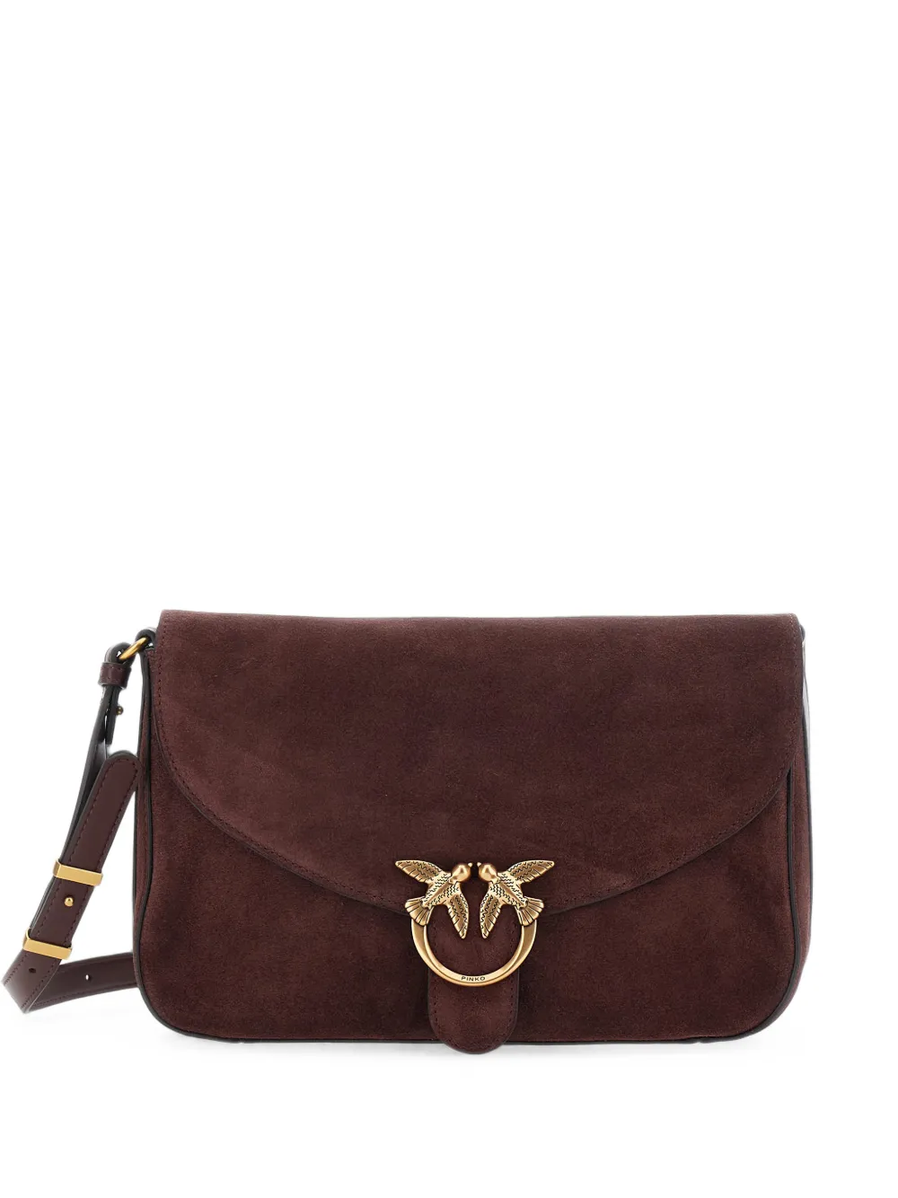 PINKO Love Birds suede shoulder bag - Marrone