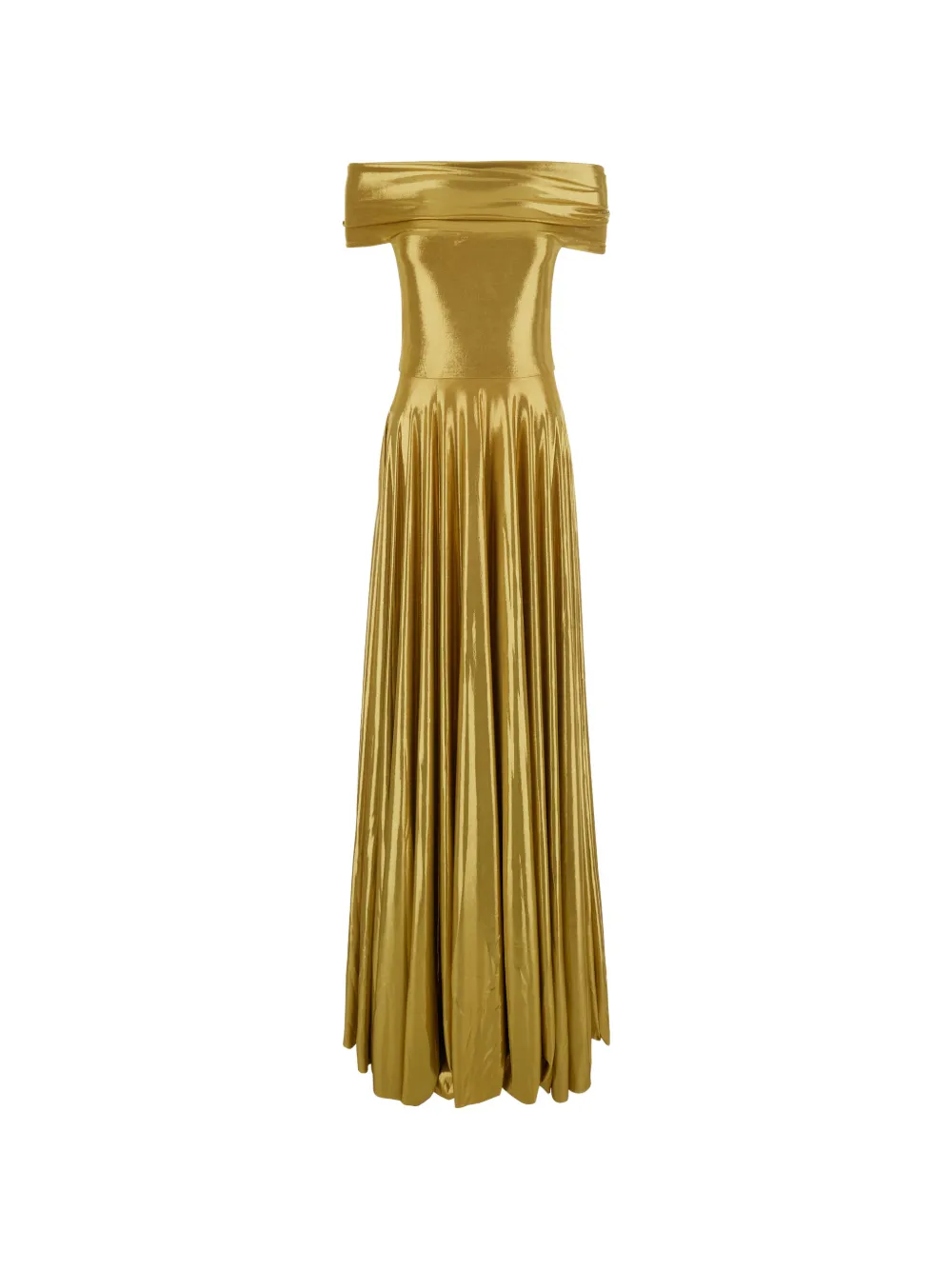 Norma Kamali off-shoulder maxi pleated dress - Oro