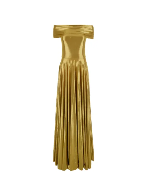 Norma Kamali off-shoulder maxi pleated dress
