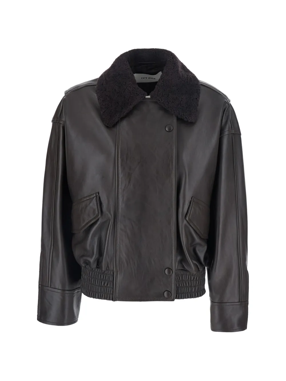 IVY OAK Laila Lane shearling-collar leather jacket - Marrone