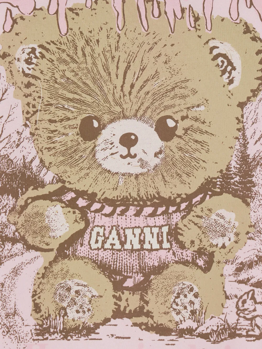 GANNI Katoenen T-shirt met teddybeerprint Roze