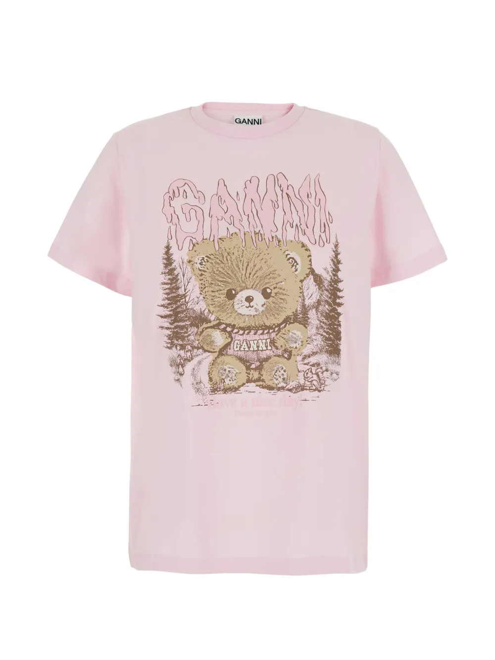 GANNI bear-print T-shirt - Rosa