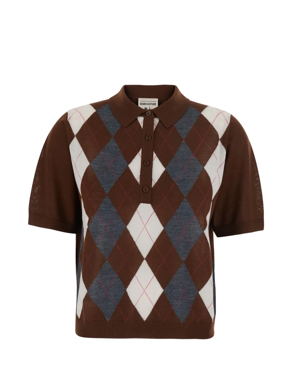 Semicouture Diana argyle-pattern short-sleeve polo top - Marrone
