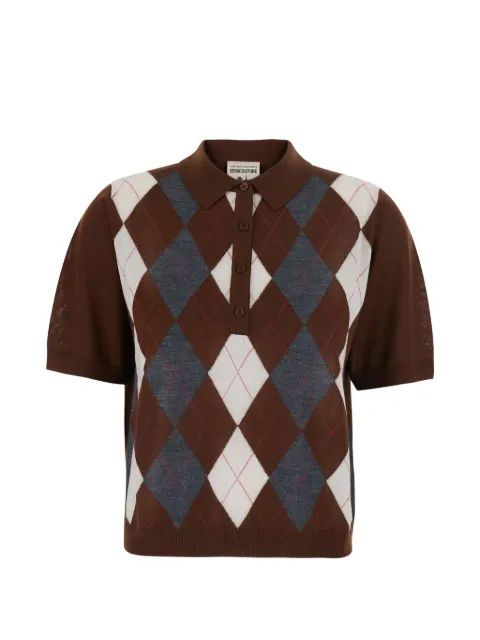 Semicouture Diana argyle-pattern short-sleeve polo top