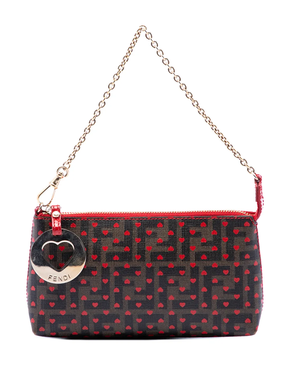 Fendi Pre-Owned 2010-2026 Zucca Spalmati Hearts Chain Pochette shoulder bag - Marrone