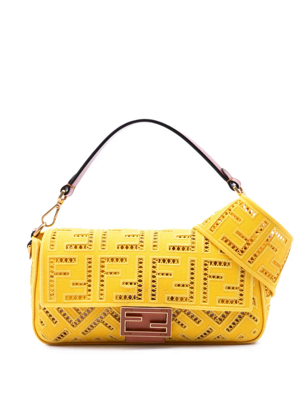 Fendi Pre-Owned 2010-2026 Zucca FF Ajour Embroidered Canvas Baguette satchel - Giallo