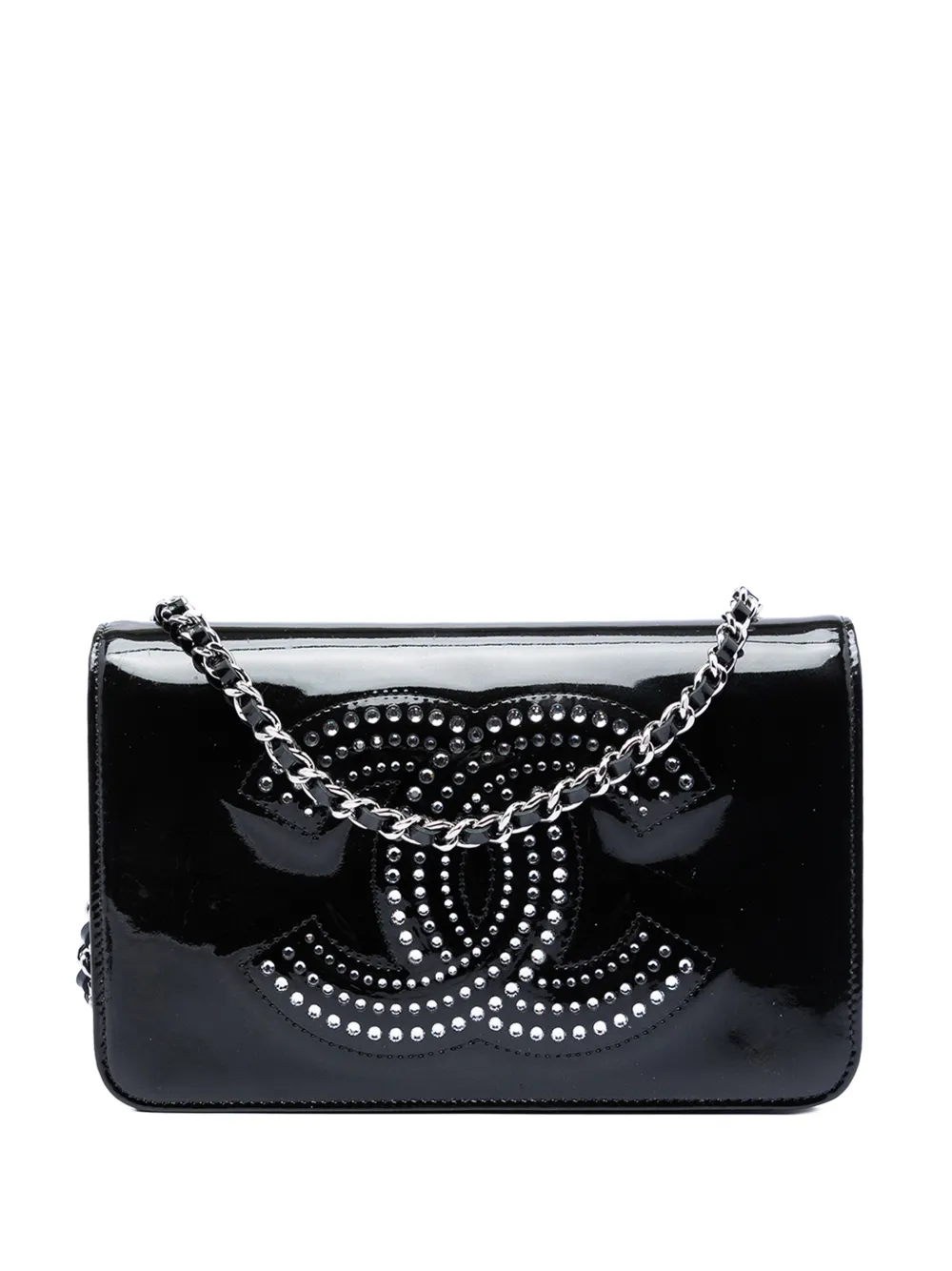 CHANEL Pre-Owned 2009-2010 CC Patent Strass Embellished Wallet On Chain crossbody bag - Nero