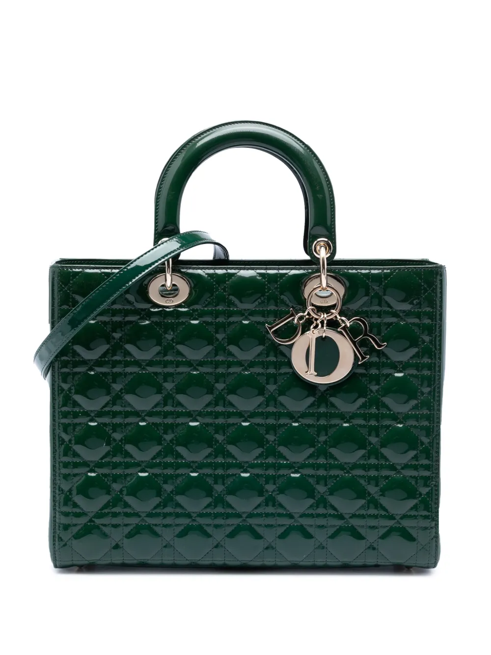 Christian Dior Pre-Owned 2013 Large Patent Cannage Lady Dior satchel - Green