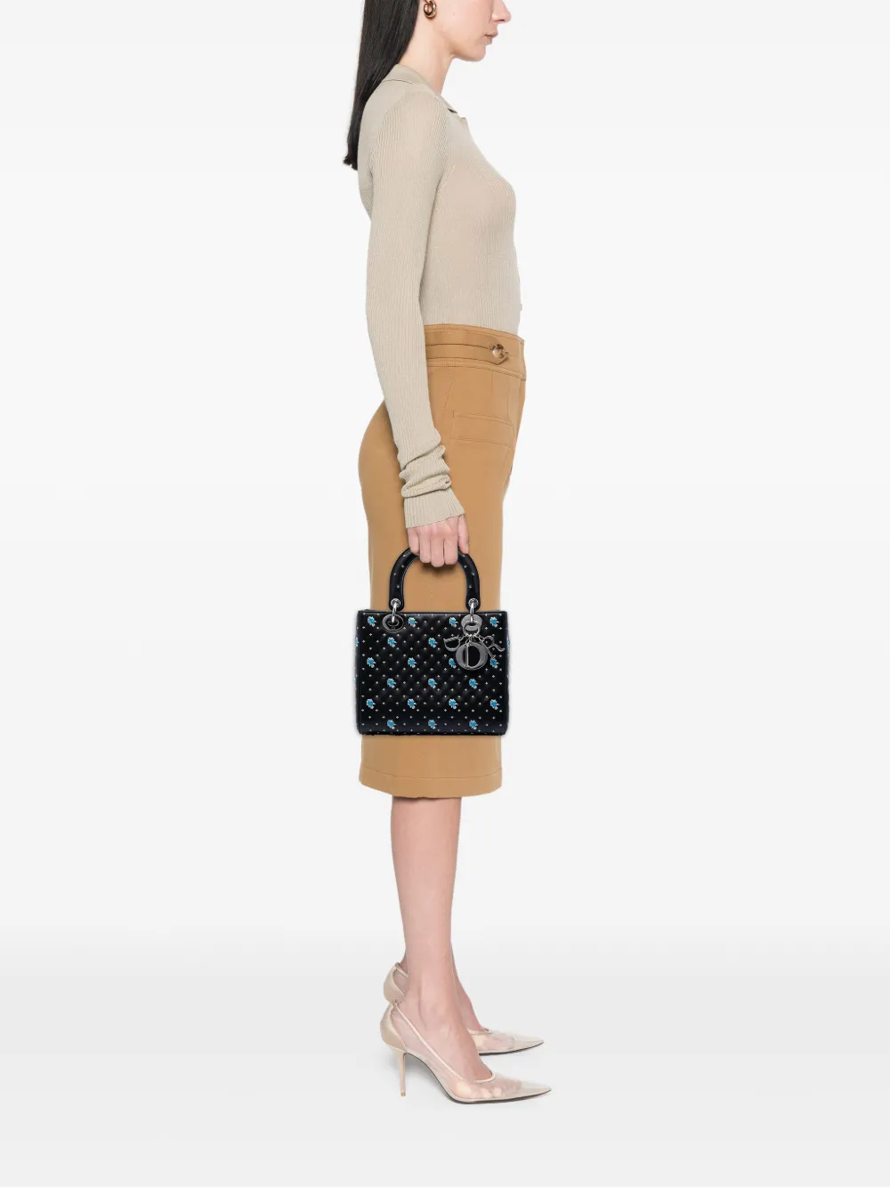Dior ディオール Christian Dior Pre-Owned 2015 Medium Calfskin Embroidered Flower