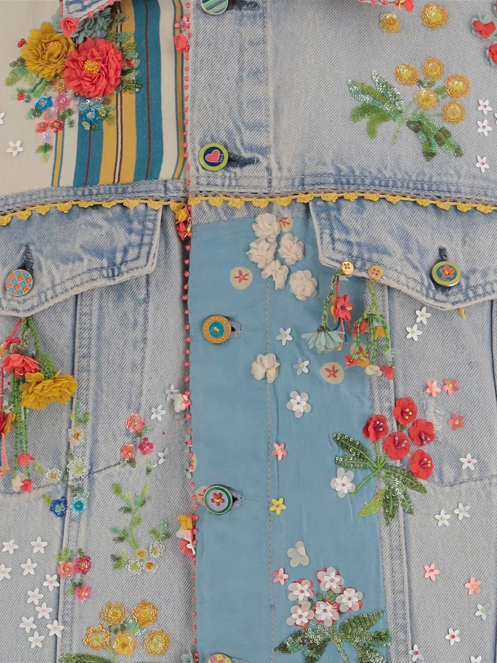 Pero Spijkerjack met geborduurde bloemen Blauw