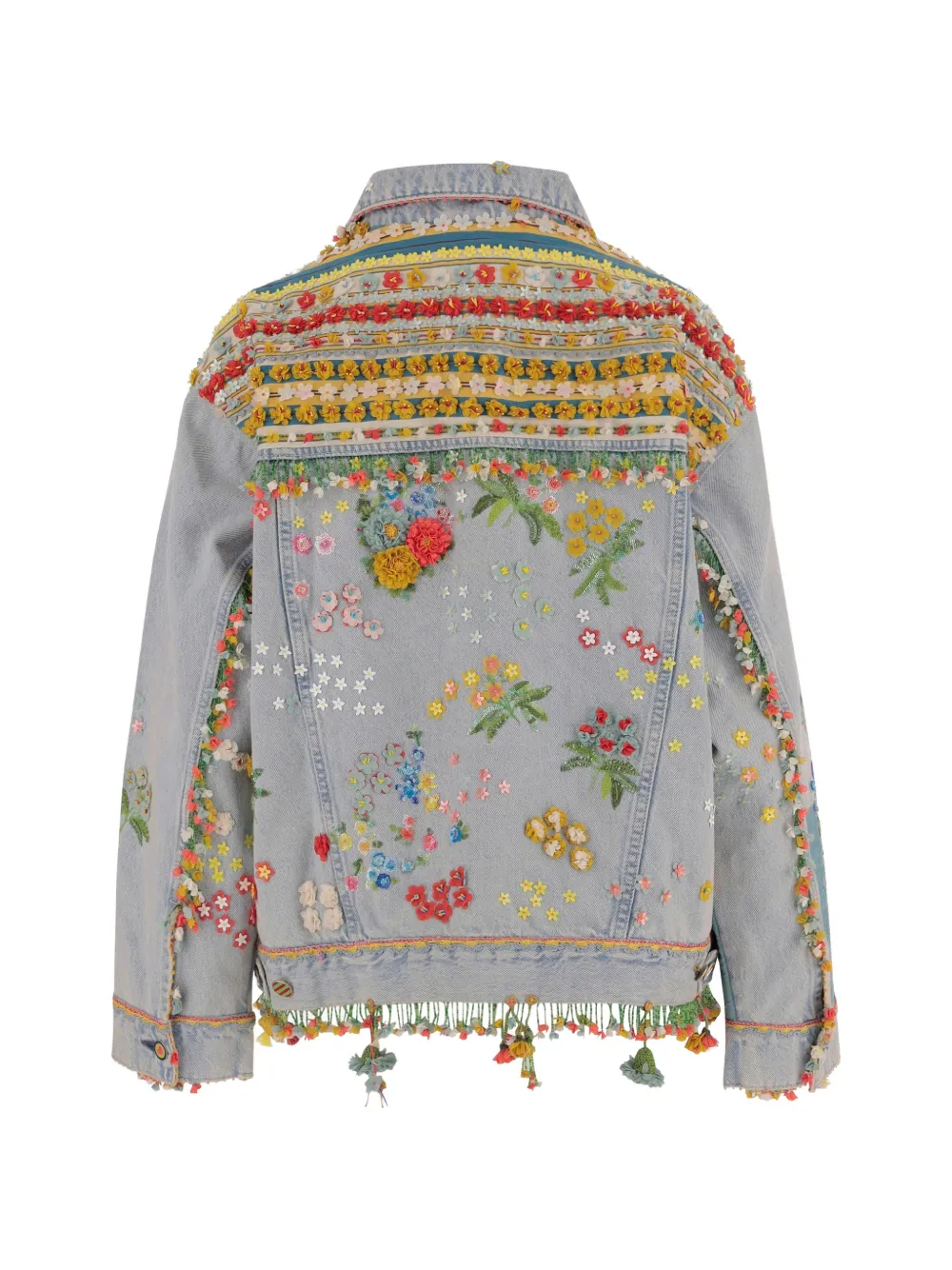 Pero Spijkerjack met geborduurde bloemen Blauw
