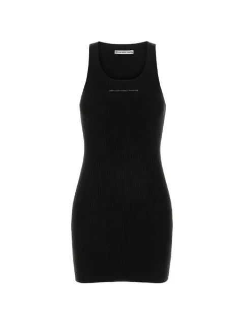 Alexander Wang vestido corto tejido de canalé con logo estampado