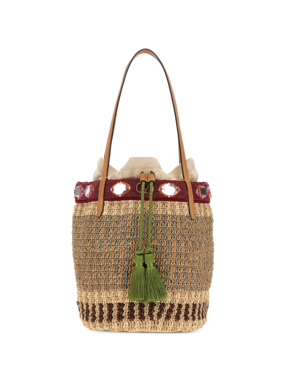 Valentino Garavani VLogo Signature crystal-embellished bucket bag - Toni neutri
