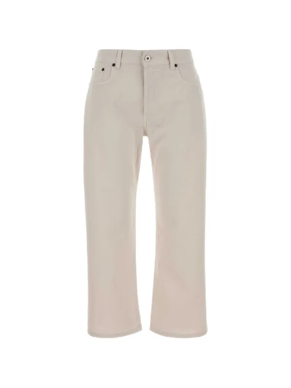 Miu Miu Logo-embroidered Cotton Trousers in Neutrals