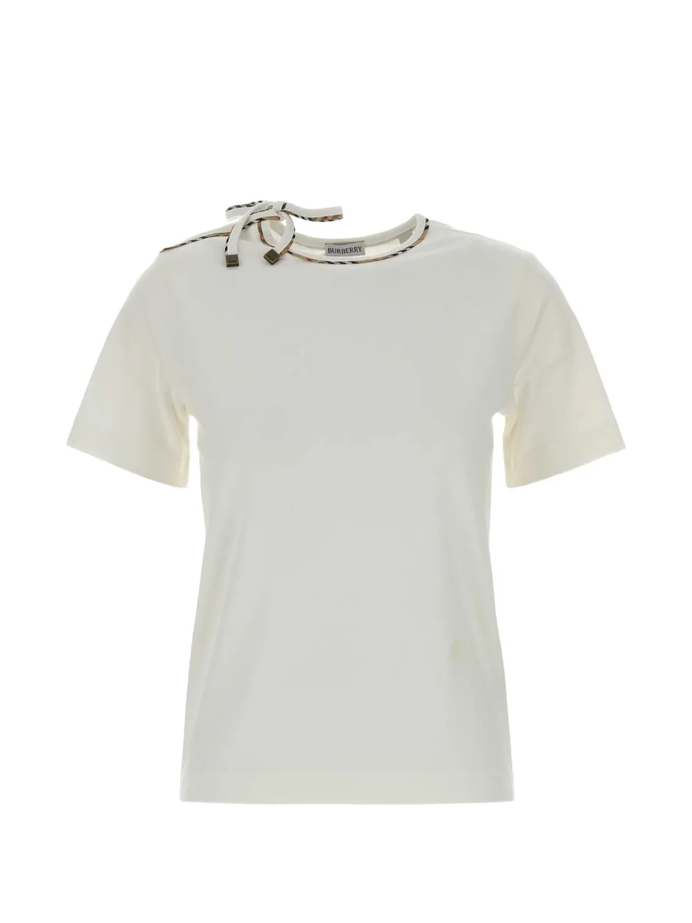 Burberry Check-trim bow-detail T-shirt - Weiß