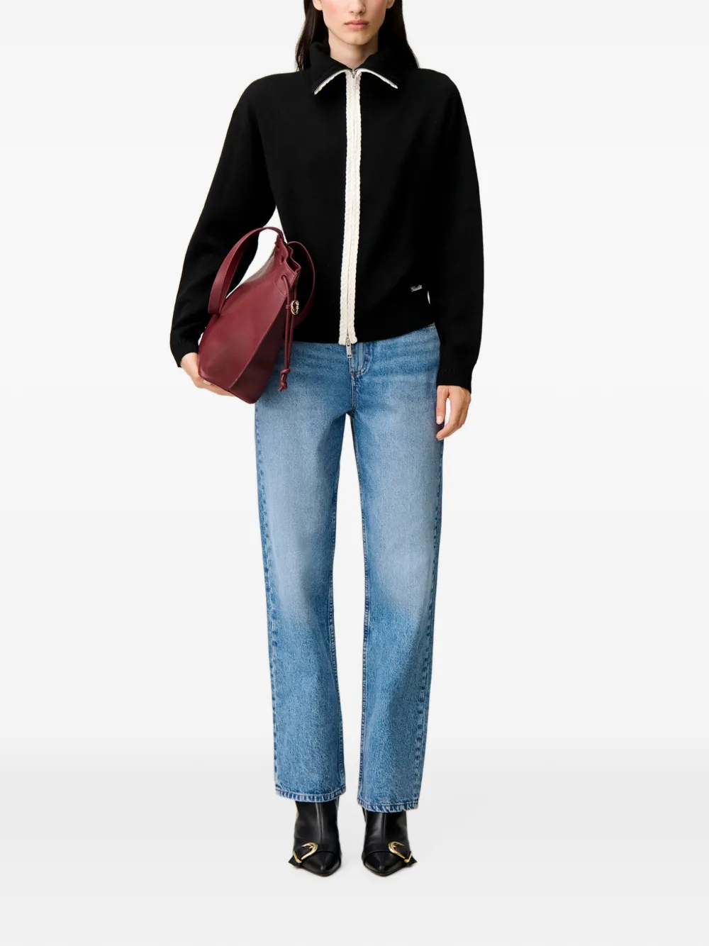 Claudie Pierlot Gebreid vest met rits Zwart