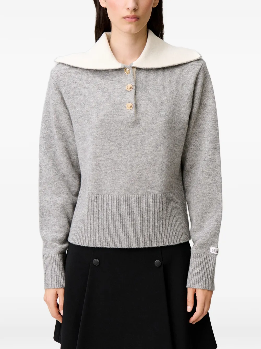Claudie Pierlot Ruimvallende wollen trui met halve rits Grijs