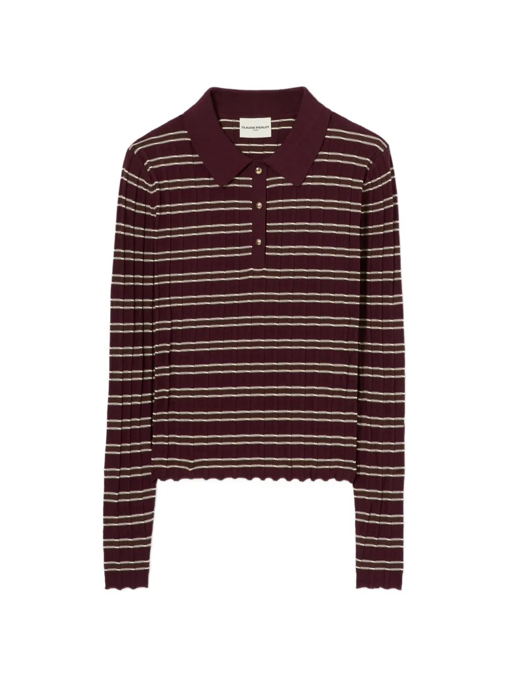 Claudie Pierlot striped ribbed-knit polo top - Viola