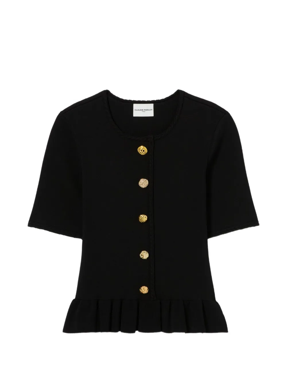 Claudie Pierlot Ruffled-hem Button-front Top In Black