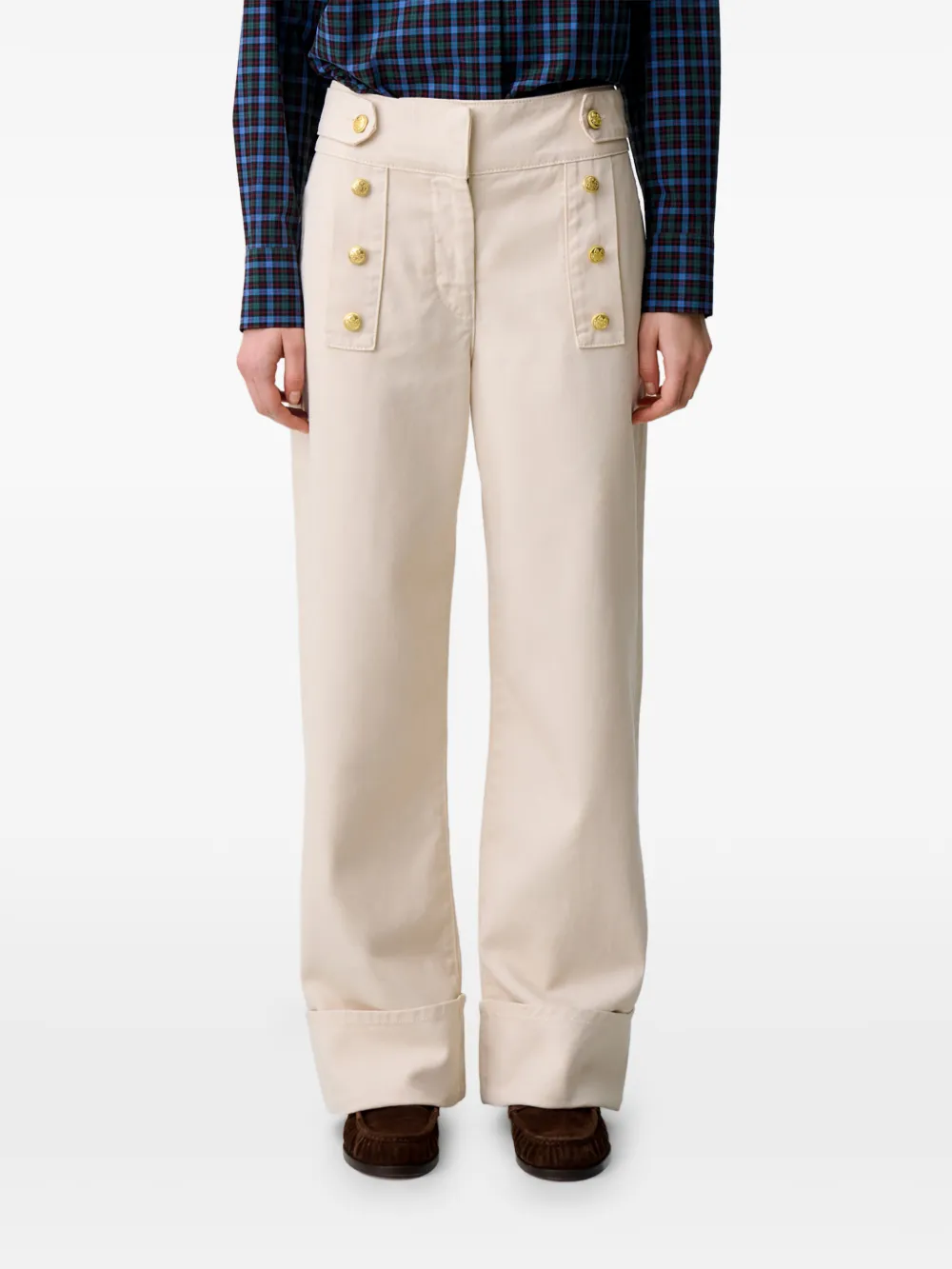 Claudie Pierlot Denim jeans met wijde pijpen Beige