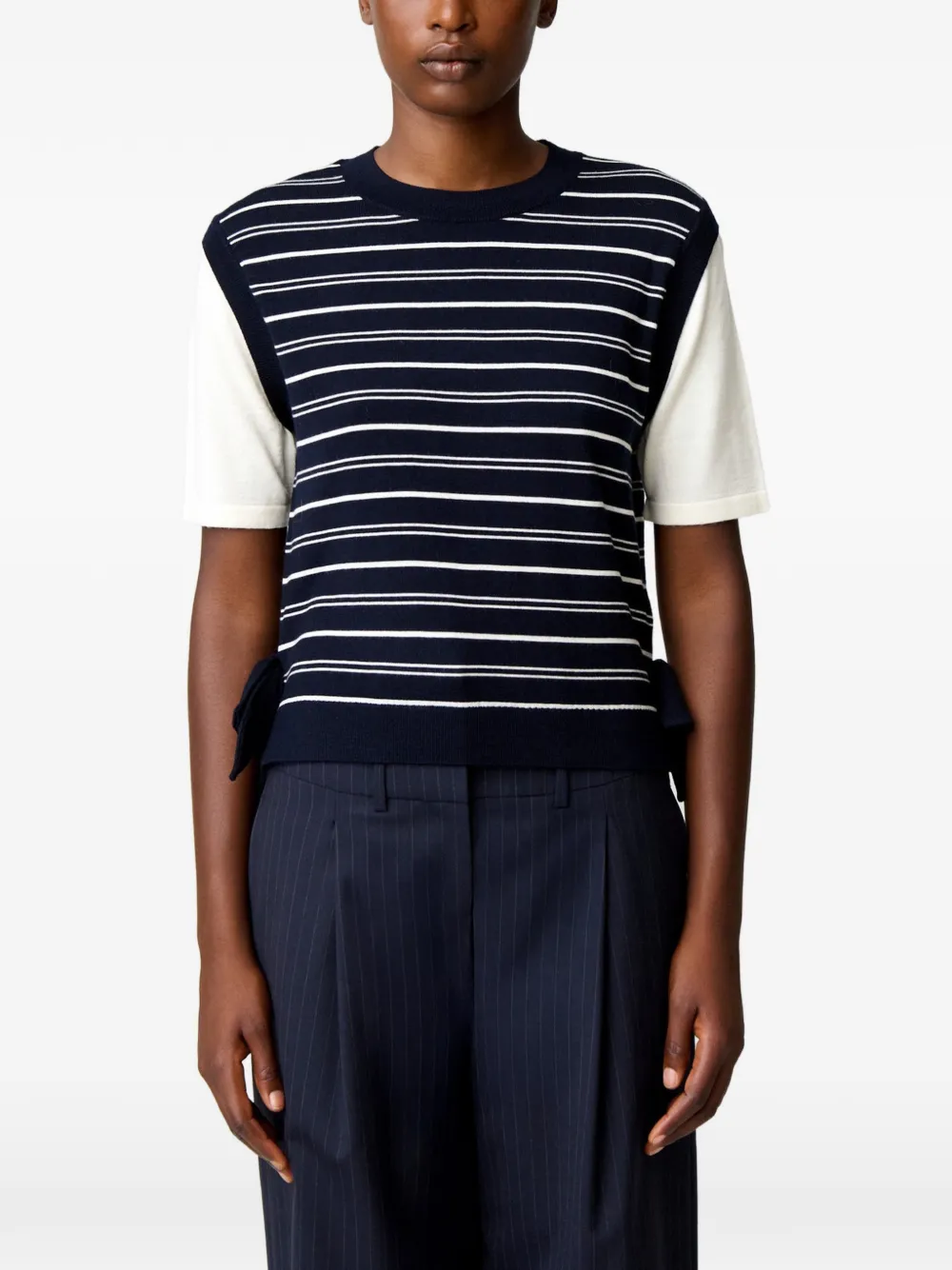 Claudie Pierlot Gestreepte gebreide trui met hart Blauw