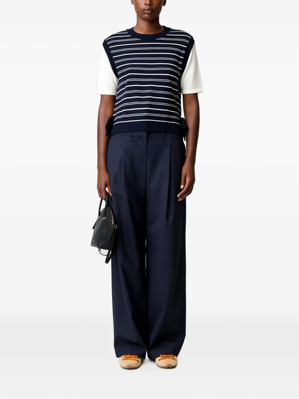 Claudie Pierlot Gestreepte gebreide trui met hart Blauw