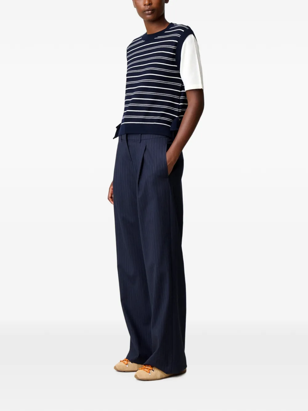 Claudie Pierlot Gestreepte gebreide trui met hart Blauw