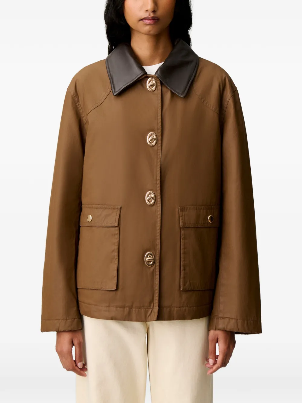 Claudie Pierlot Korte gewaxte parka Bruin