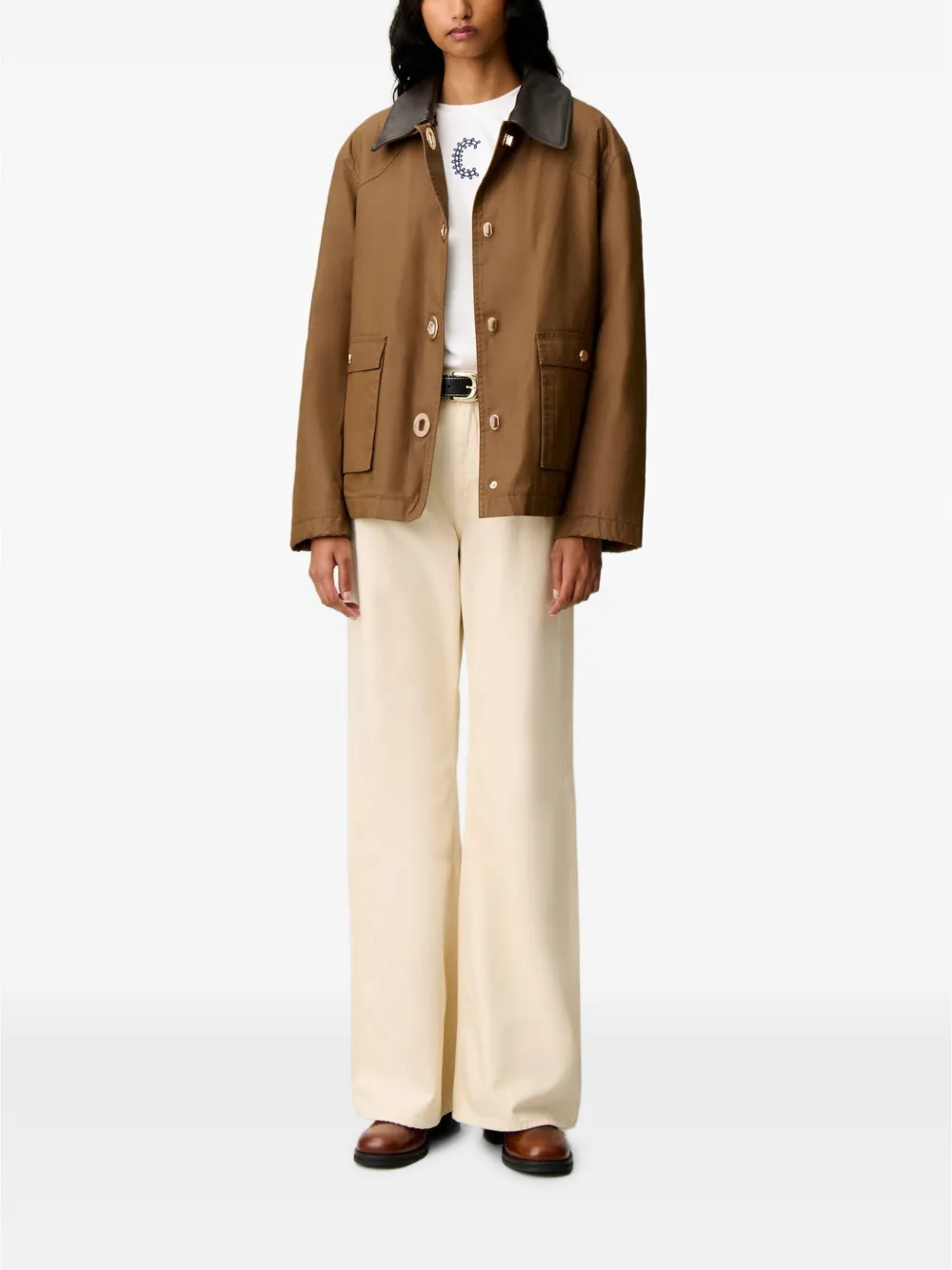 Claudie Pierlot Korte gewaxte parka Bruin