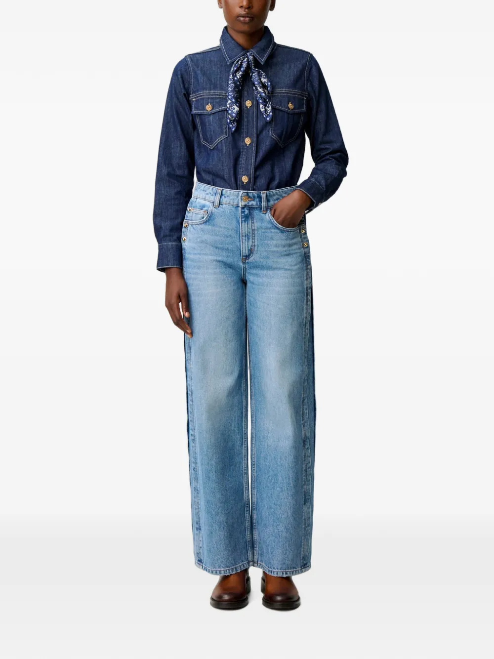 Claudie Pierlot Jeans van biologisch katoen met gouden details Blauw